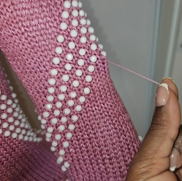 Womens Vintage 80s Basilio M. Faux Pearl Sweater - Picture 8 of 16